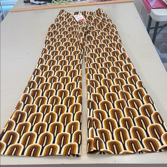 Zara Brown Printed Flare High Waist Geometric Art Deco Size XS - Picture 10 of 10